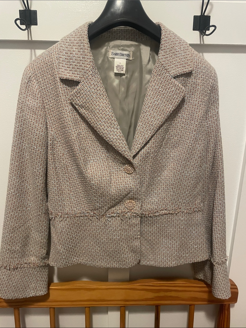 Tweed Cropped Blazer Jacket in Light Taupe